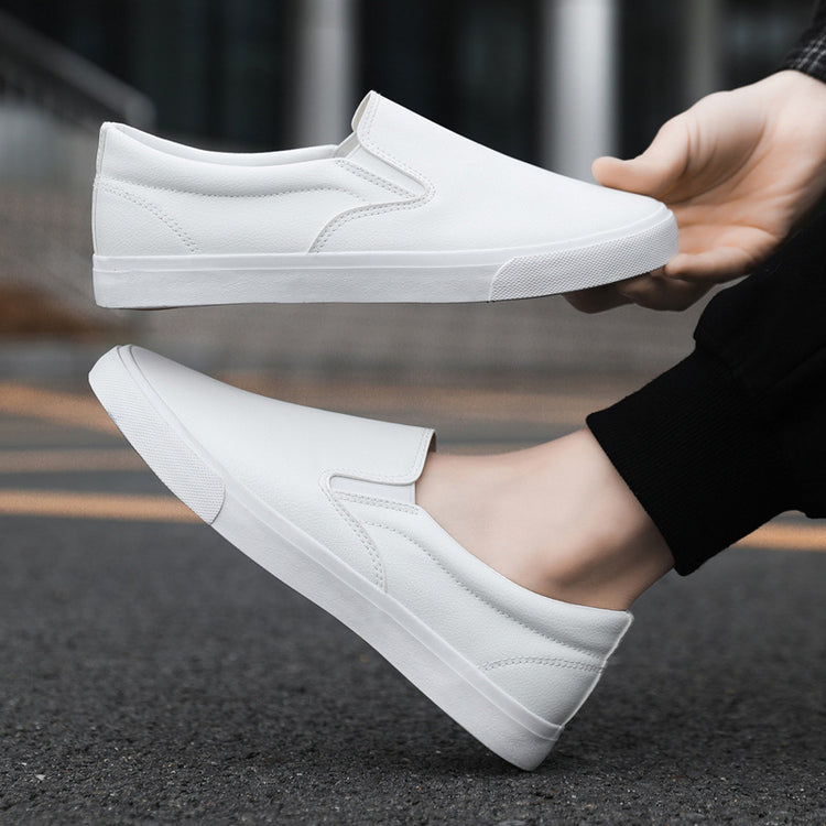 Breathable Flat Casual Sports Leather White Shoes - Rezaro