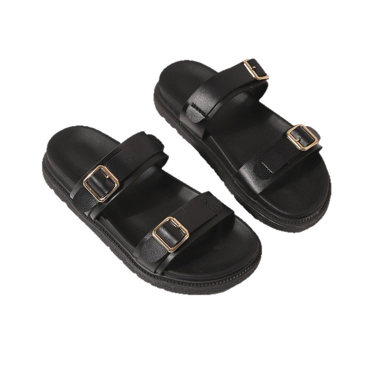 Loafers And Thick - soled Slippers Fashion Buckle Strappy Beach Sandals For Women - Rezaro