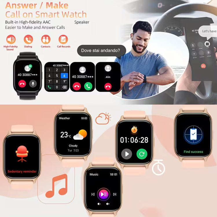 Rezaro Elina Smartwatch with a sleek design and vibrant touchscreen display on a white background.