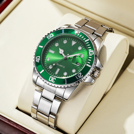 Luminous Solid Steel Strap Single Calendar Men&