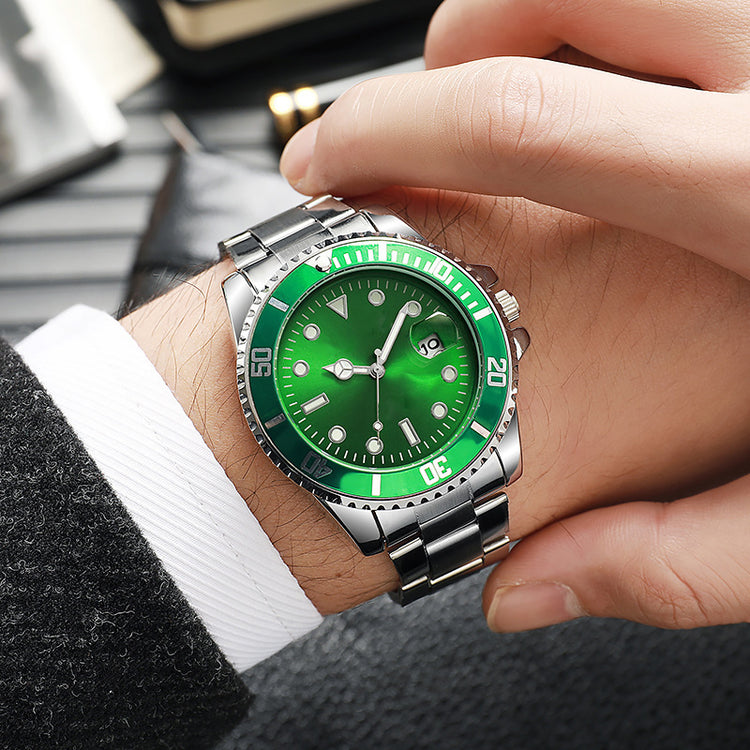 Luminous Solid Steel Strap Single Calendar Men&