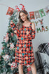 Christmas Plaid Print Off - shoulder Long Sleeve Dress - Rezaro