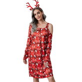 Christmas Plaid Print Off - shoulder Long Sleeve Dress - Rezaro