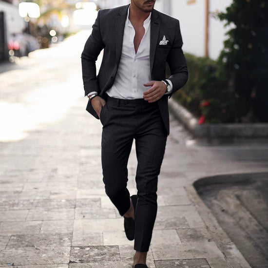 Men Leisure Set Digital Printing Two Button Suit Top Two-piece Pants