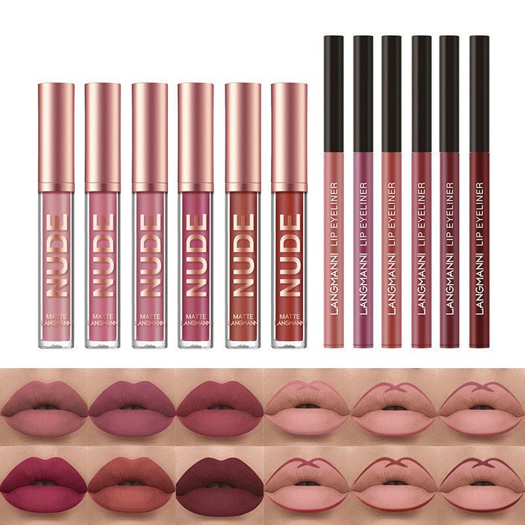 Lip Liner And Lipstick Makeup 12 Pcs Set 6 Matte Lipstick 6 Lip Liner Pens Waterproof Long Lasting Matte Lipstick Beauty Cosmetics Makeup Gift For Girls Lipstick Set - Rezaro