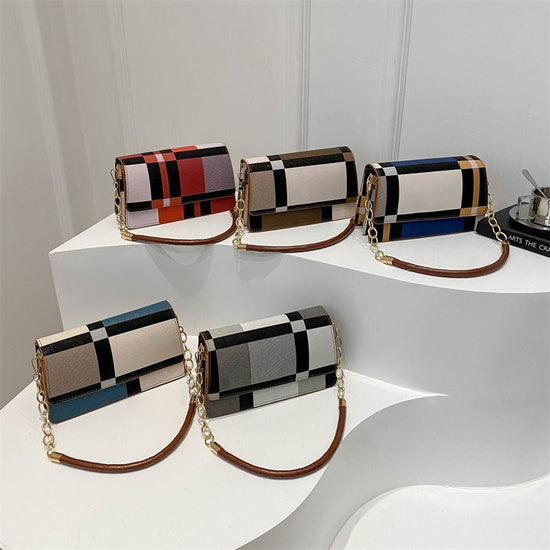 One - shoulder Portable Underarm Flow Color Contrast Patchwork Small Square Bag - Rezaro