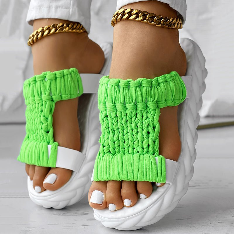 Platform Sandals Summer Braided Knit Hollow Open Toe Slipper Sandals - Anklet Not Included - Rezaro