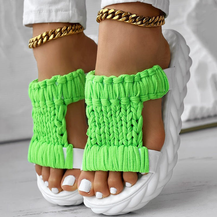 Platform Sandals Summer Braided Knit Hollow Open Toe Slipper Sandals - Anklet Not Included - Rezaro
