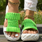 Platform Sandals Summer Braided Knit Hollow Open Toe Slipper Sandals - Anklet Not Included - Rezaro
