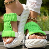 Platform Sandals Summer Braided Knit Hollow Open Toe Slipper Sandals - Anklet Not Included - Rezaro