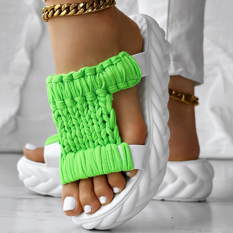 Platform Sandals Summer Braided Knit Hollow Open Toe Slipper Sandals - Anklet Not Included - Rezaro