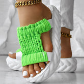 Platform Sandals Summer Braided Knit Hollow Open Toe Slipper Sandals - Anklet Not Included - Rezaro