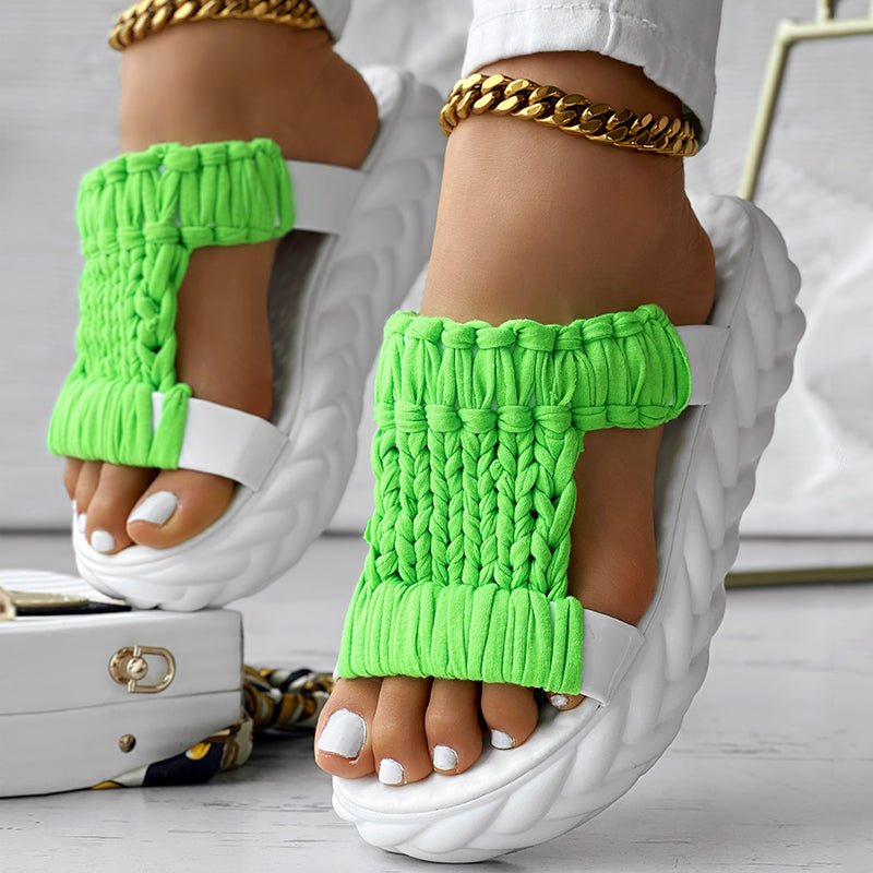 Platform Sandals Summer Braided Knit Hollow Open Toe Slipper Sandals - Anklet Not Included - Rezaro