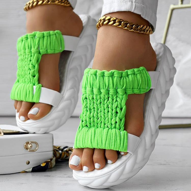 Platform Sandals Summer Braided Knit Hollow Open Toe Slipper Sandals - Anklet Not Included - Rezaro