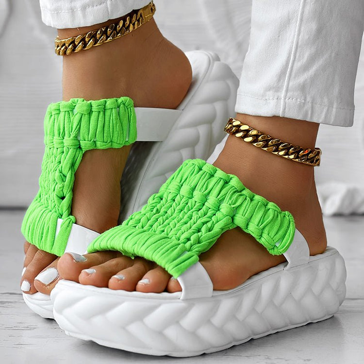 Platform Sandals Summer Braided Knit Hollow Open Toe Slipper Sandals - Anklet Not Included - Rezaro