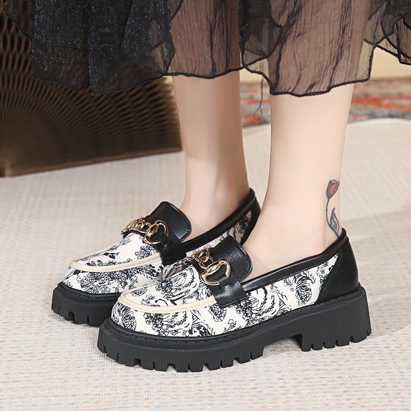Plus Size National Style Muffin Platform Loafers Female Fashionable Golden Chain - Rezaro