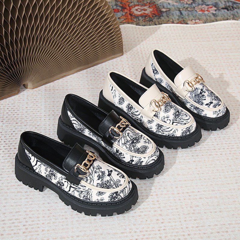 Plus Size National Style Muffin Platform Loafers Female Fashionable Golden Chain - Rezaro