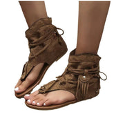 Retro Flat Bottom Tassel Hollow Toe Sandals - Rezaro