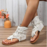 Retro Flat Bottom Tassel Hollow Toe Sandals - Rezaro