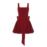 Sexy Backless Bow Red Velvet Waist - cinching A - line Dress - Rezaro