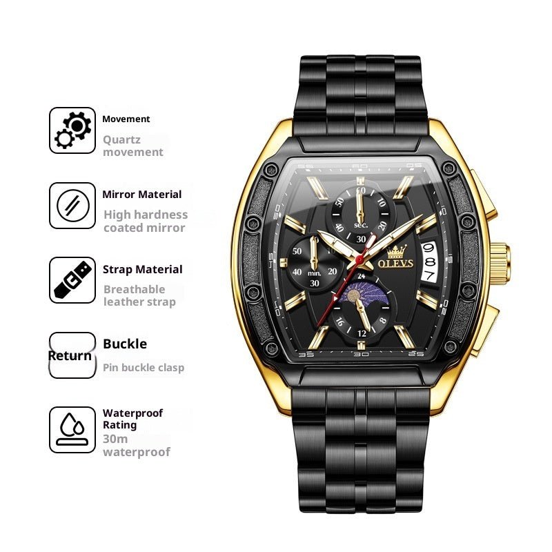 Steel Belt Tonneau Quartz Luminous Men&