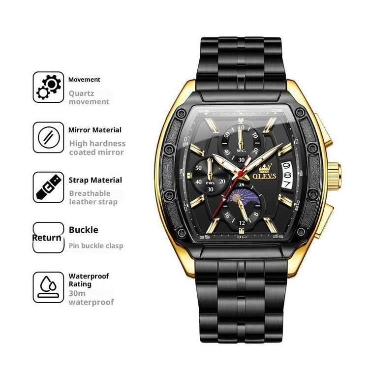 Steel Belt Tonneau Quartz Luminous Men&
